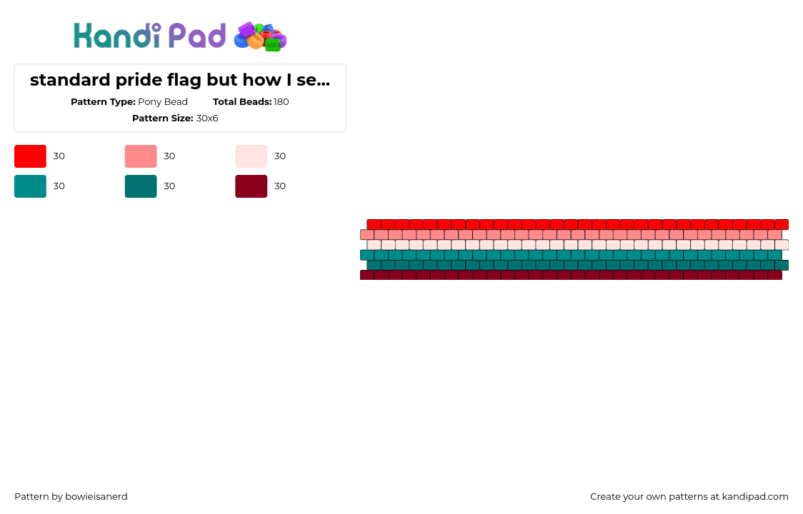 standard pride flag but how I see it - Pony Bead Pattern by bowieisanerd on Kandi Pad - pride,cuff,red,green