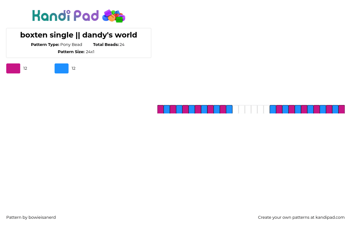 boxten single || dandy\'s world - Pony Bead Pattern by bowieisanerd on Kandi Pad - boxten,dandys world,single,bracelet,video game,blue,red