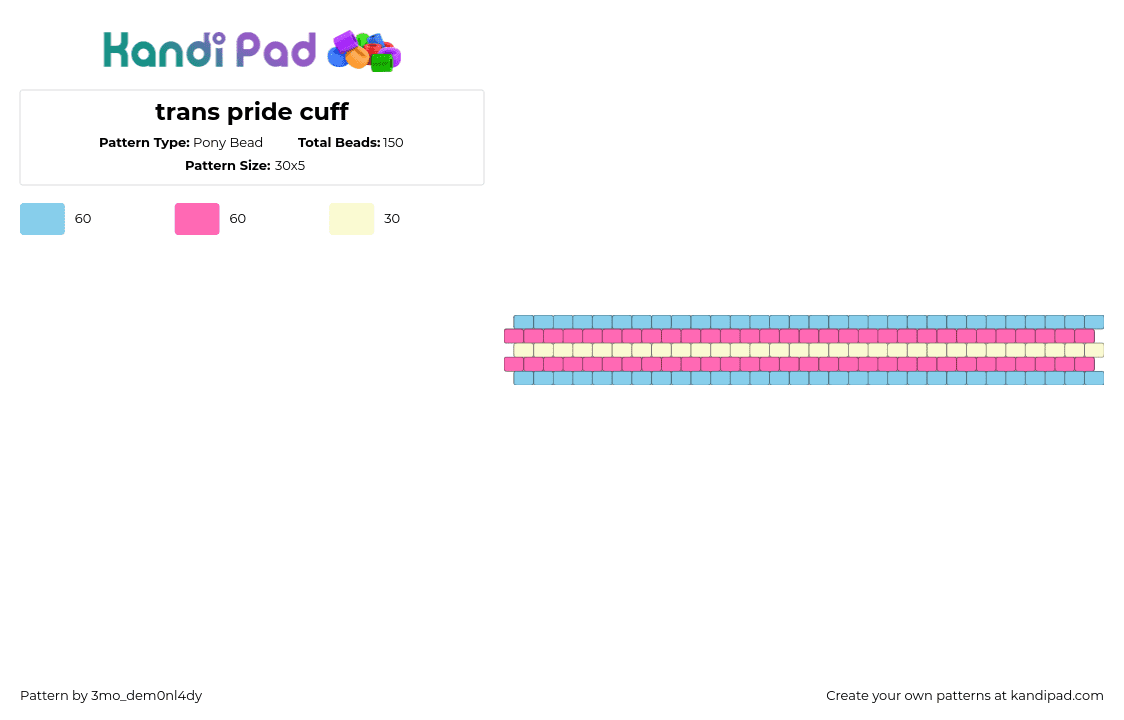 trans pride cuff - Pony Bead Pattern by 3mo_dem0nl4dy on Kandi Pad - light blue,pink