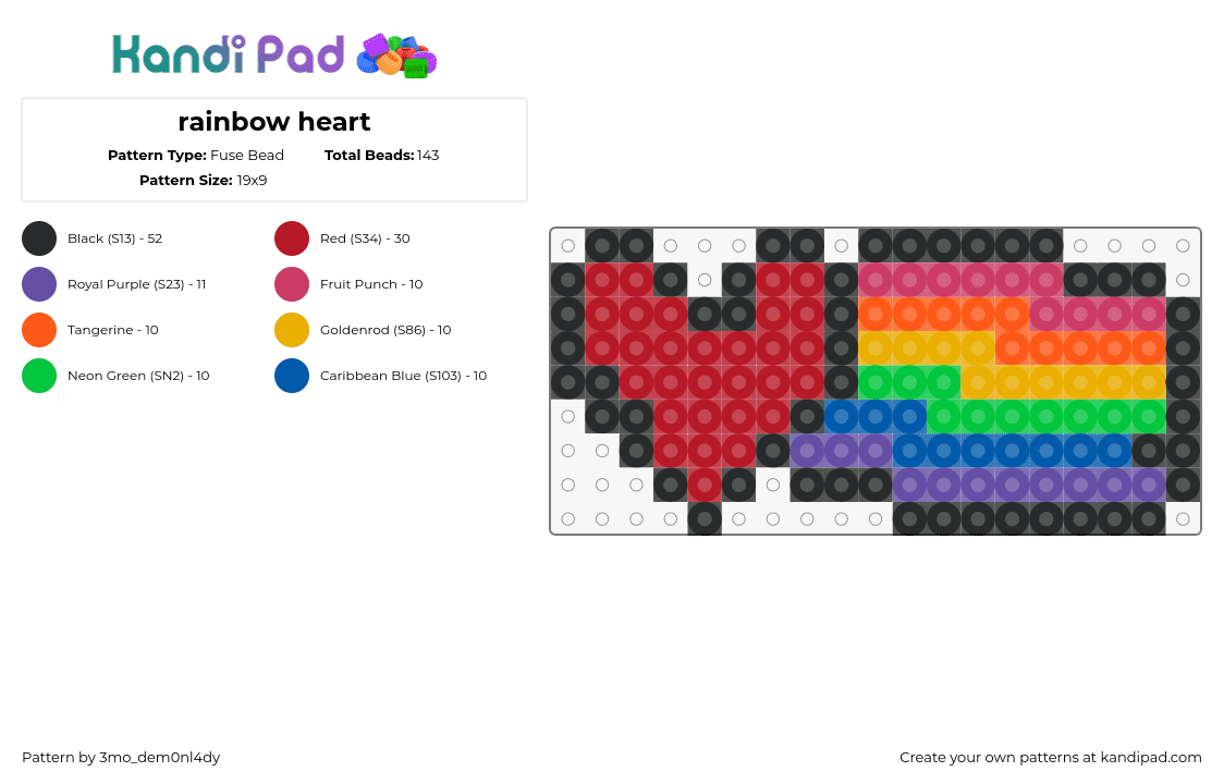 rainbow heart - Fuse Bead Pattern by 3mo_dem0nl4dy on Kandi Pad - heart,rainbow,love,colorful,valentine,red