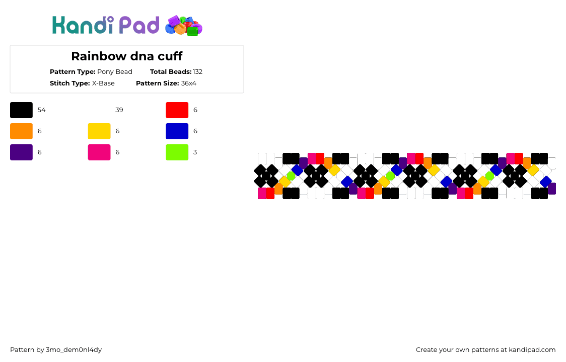 Rainbow dna cuff - Pony Bead Pattern by 3mo_dem0nl4dy on Kandi Pad - white,orange,purple,colorful,dna,rainbow