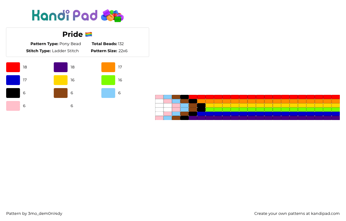 Pride 🏳️‍🌈 - Pony Bead Pattern by 3mo_dem0nl4dy on Kandi Pad - orange,green,colorful,pride,rainbow,cuff