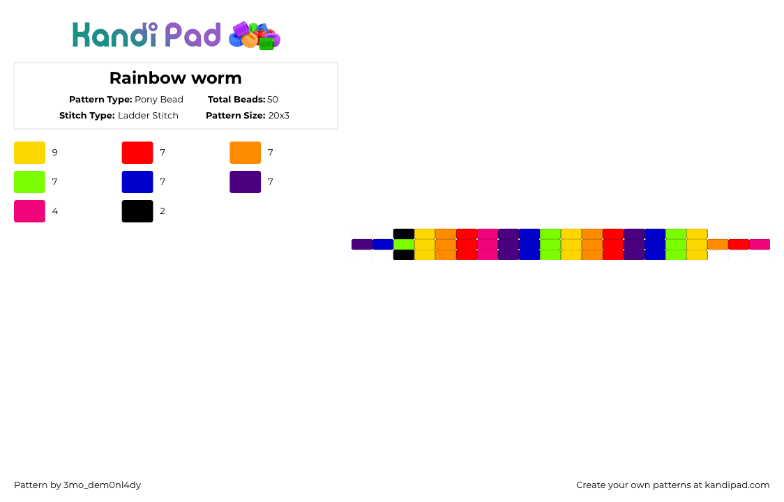 Rainbow worm - Pony Bead Pattern by 3mo_dem0nl4dy on Kandi Pad - yellow,purple