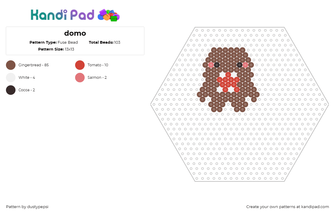 domo - Fuse Bead Pattern by dustypepsi on Kandi Pad - domo,monster,character,cute,hexagon,brown