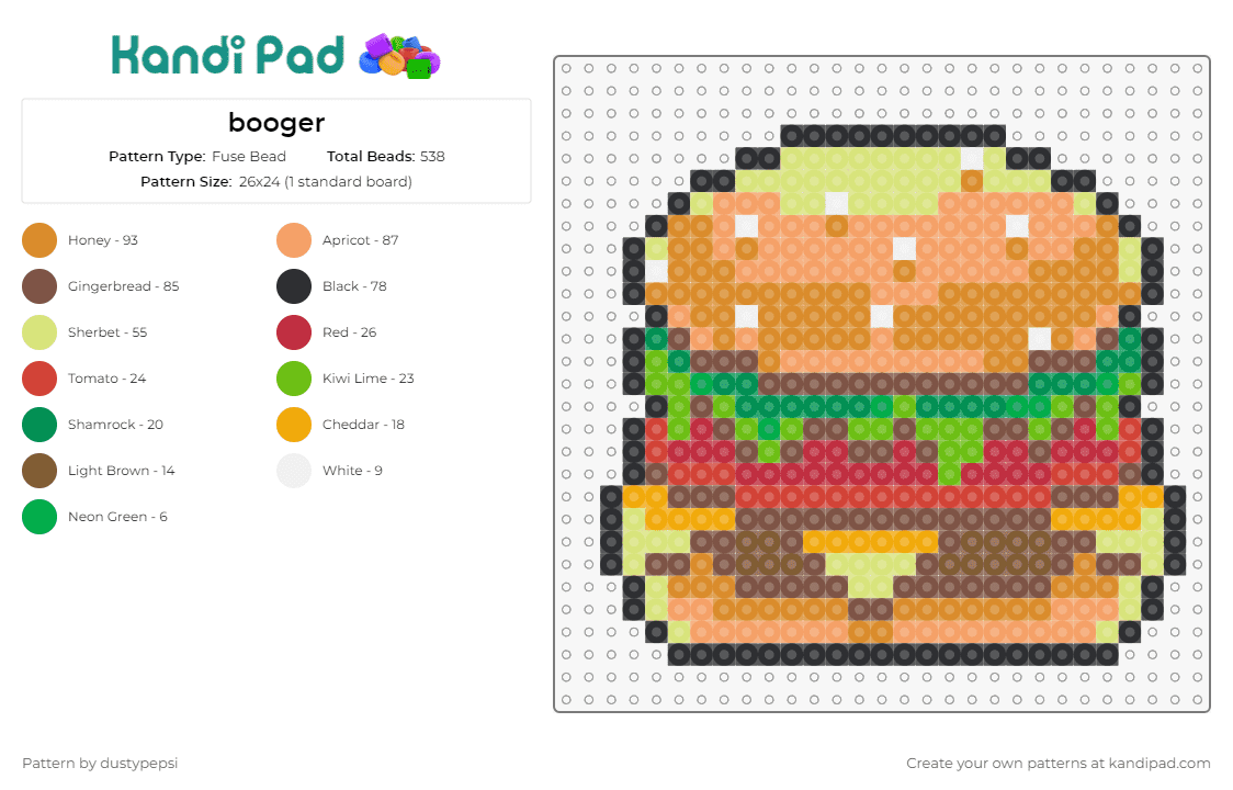 booger - Fuse Bead Pattern by dustypepsi on Kandi Pad - burger,sandwich,food