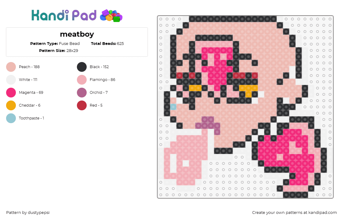 meatboy - Fuse Bead Pattern by dustypepsi on Kandi Pad - 