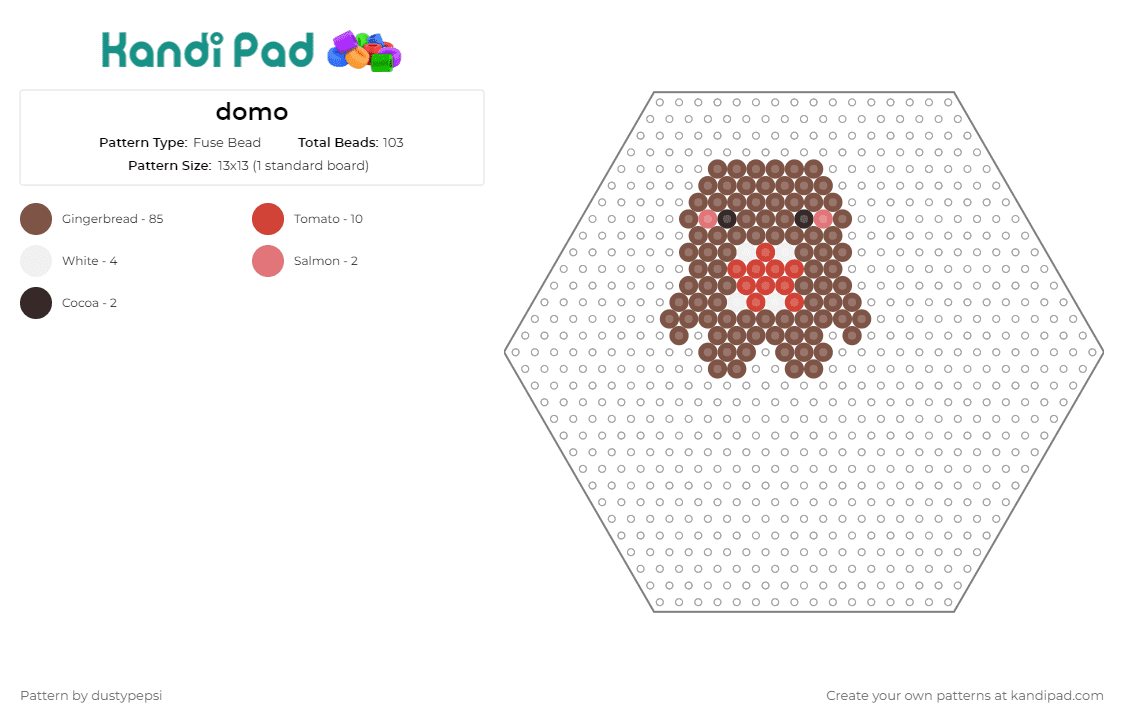 domo - Fuse Bead Pattern by dustypepsi on Kandi Pad - domo,hexagon