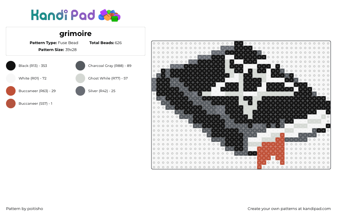 grimoire - Fuse Bead Pattern by poitisho on Kandi Pad - grimoire,book,magic,satanic,demon,star,dark,evil,black,white,gray