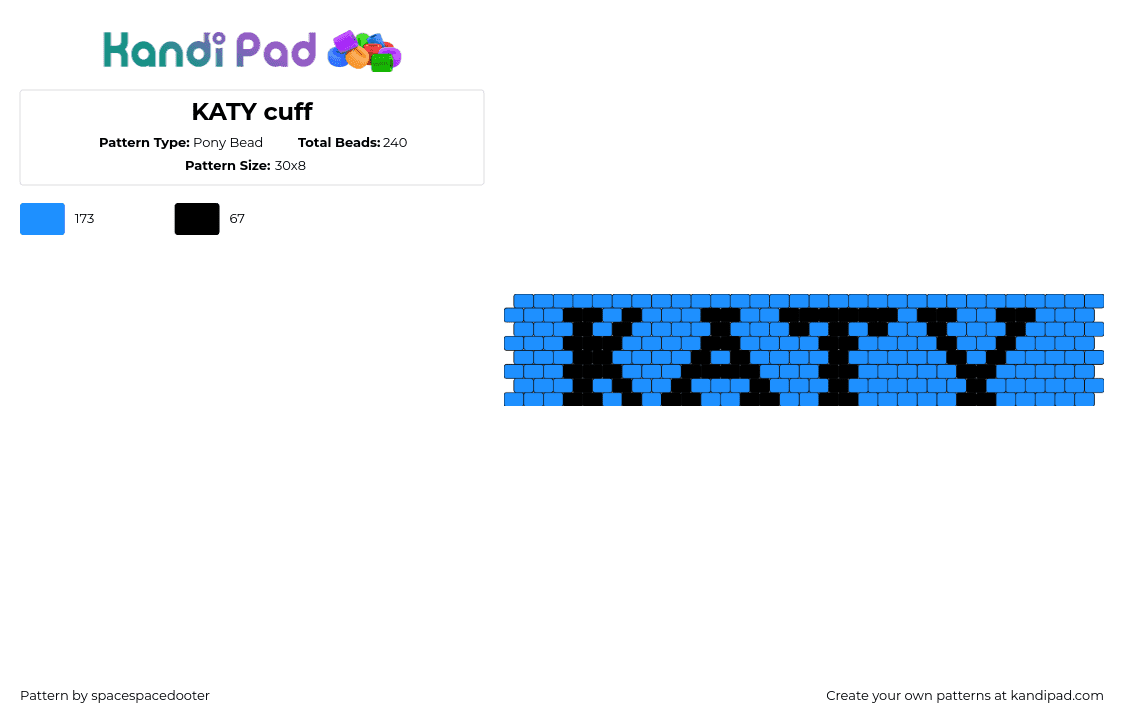 KATY cuff - Pony Bead Pattern by spacespacedooter on Kandi Pad - katy,name,text,simple,cuff,blue,black