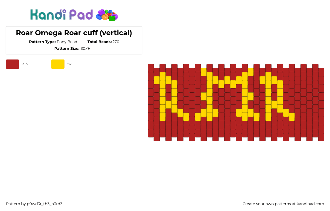 Roar Omega Roar cuff (vertical) - Pony Bead Pattern by p0wd3r_th3_n3rd3 on Kandi Pad - 