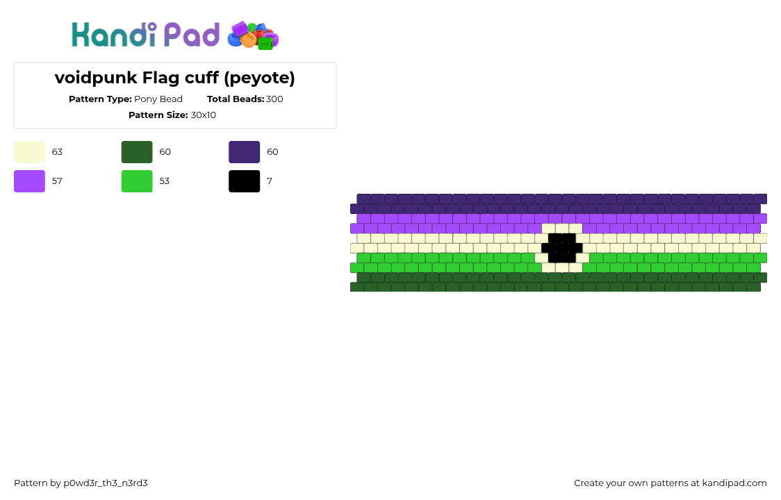 voidpunk Flag cuff (peyote) - Pony Bead Pattern by p0wd3r_th3_n3rd3 on Kandi Pad - voidpunk,pride,cuff,purple,green