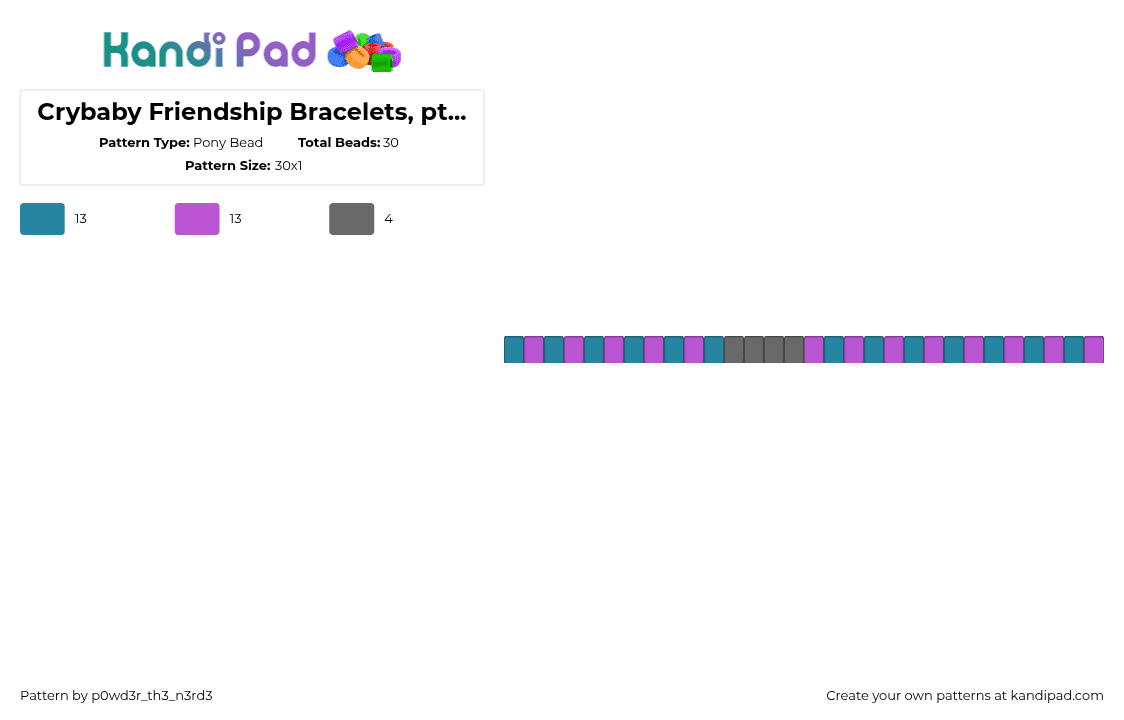 Crybaby Friendship Bracelets, pt 2: Baby - Pony Bead Pattern by p0wd3r_th3_n3rd3 on Kandi Pad - crcybaby,melanie martinez,friendship,single,bracelet,purple,teal