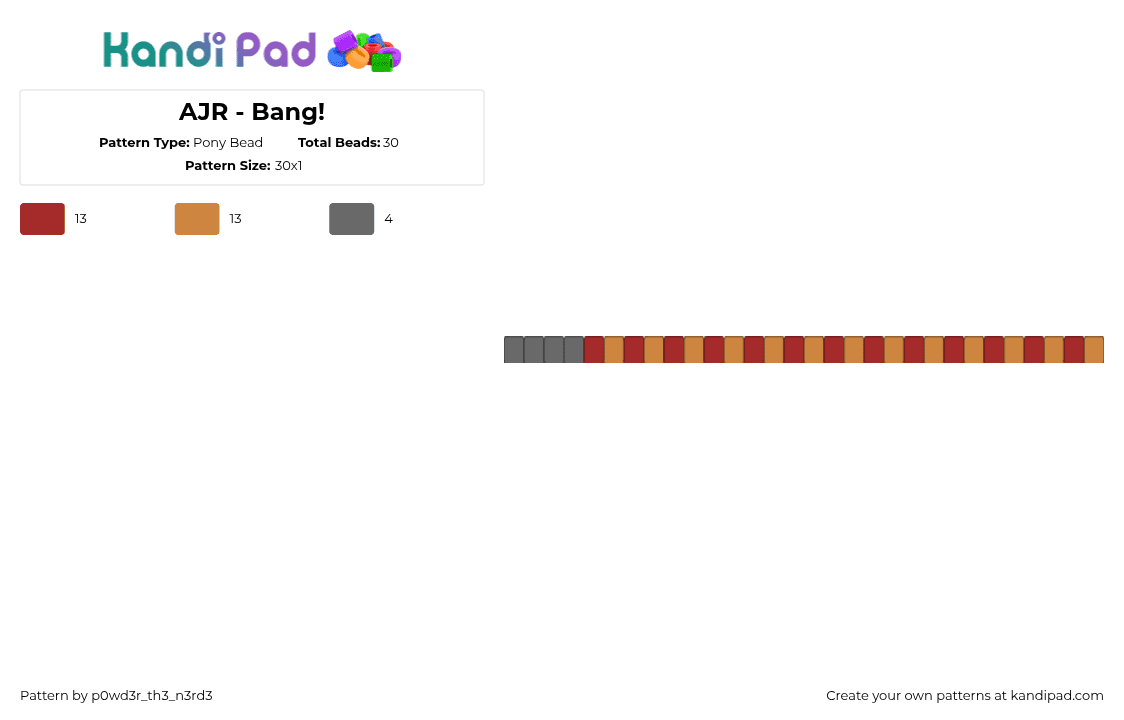 AJR - Bang! - Pony Bead Pattern by p0wd3r_th3_n3rd3 on Kandi Pad - bang,ajr,song,music,single,bracelet,red,orange