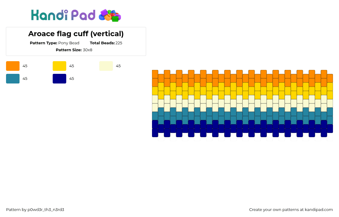 Aroace flag cuff (vertical) - Pony Bead Pattern by p0wd3r_th3_n3rd3 on Kandi Pad - aroace,pride,cuff,orange,teal