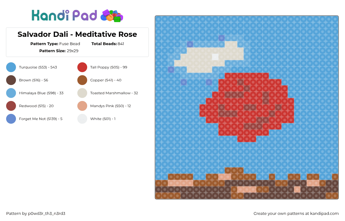 Salvador Dali - Meditative Rose - Fuse Bead Pattern by p0wd3r_th3_n3rd3 on Kandi Pad - 