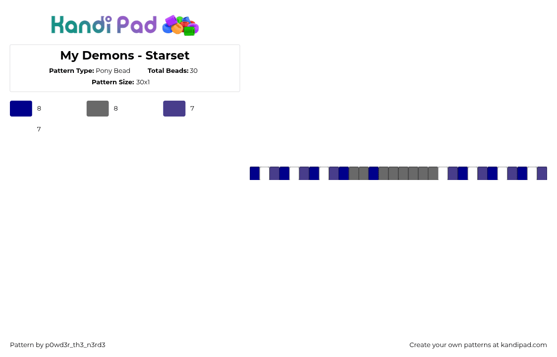 My Demons - Starset - Pony Bead Pattern by p0wd3r_th3_n3rd3 on Kandi Pad - my demons,starset,band,music,single,bracelet,blue,gray