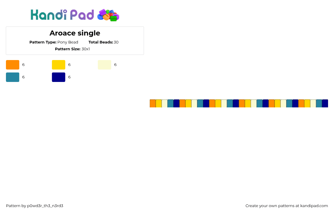 Aroace single - Pony Bead Pattern by p0wd3r_th3_n3rd3 on Kandi Pad - aroace,pride,single,bracelet,orange,teal