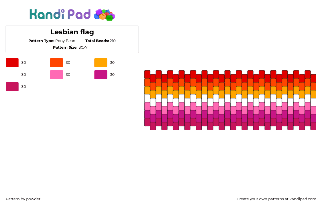 Lesbian flag - Pony Bead Pattern by p0wd3r_th3_n3rd3 on Kandi Pad - lesbian,pride,cuff,gradient,orange,pink