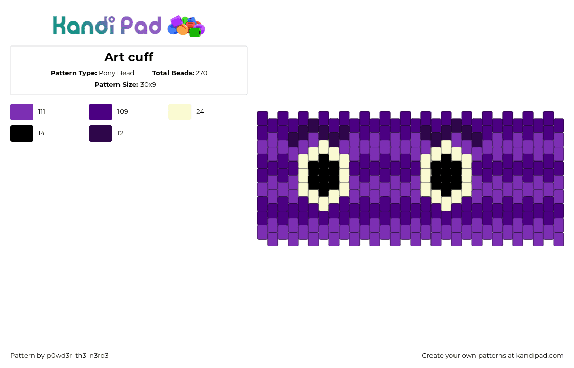 Art cuff - Pony Bead Pattern by p0wd3r_th3_n3rd3 on Kandi Pad - art,monsters university,monsters inc,eyes,cuff,stripes,purple