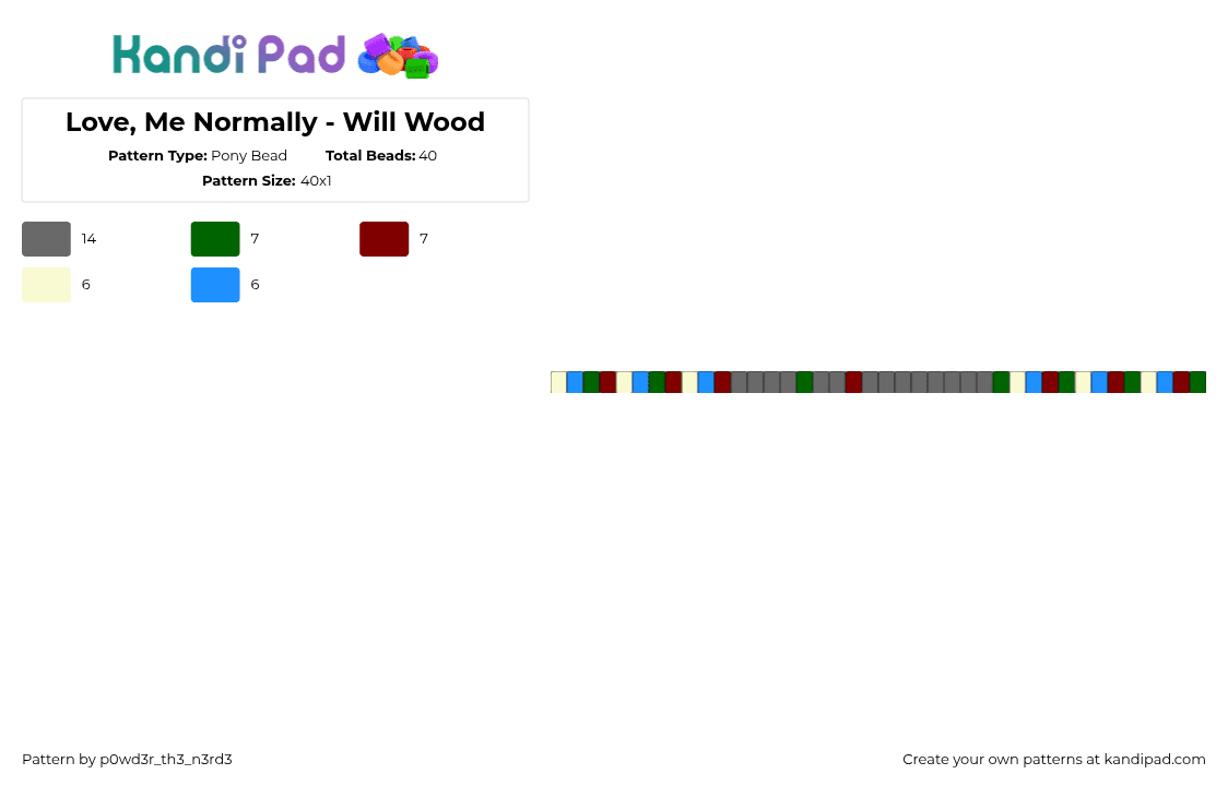 Love, Me Normally - Will Wood - Pony Bead Pattern by p0wd3r_th3_n3rd3 on Kandi Pad - 