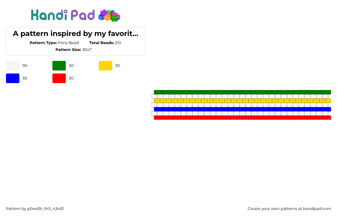 A pattern inspired by my favorite liminal space - Pony Bead Pattern by p0wd3r_th3_n3rd3 on Kandi Pad - green,yellow,purple,red