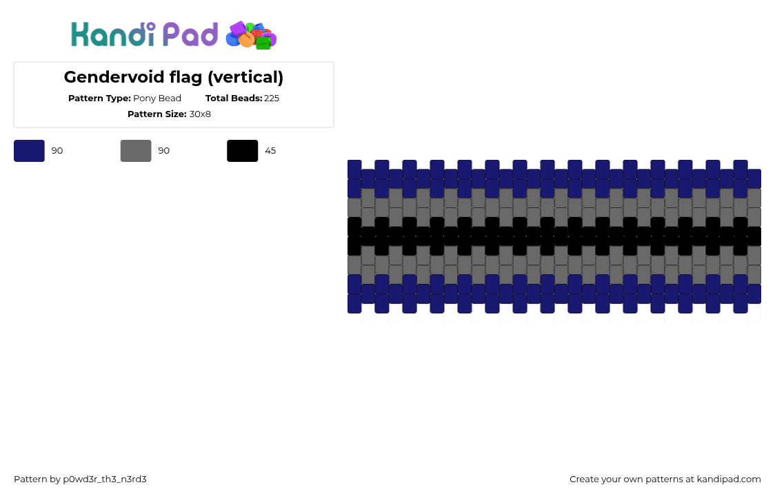 Gendervoid flag (vertical) - Pony Bead Pattern by p0wd3r_th3_n3rd3 on Kandi Pad - gendervoid,pride,cuff,blue,gray,black