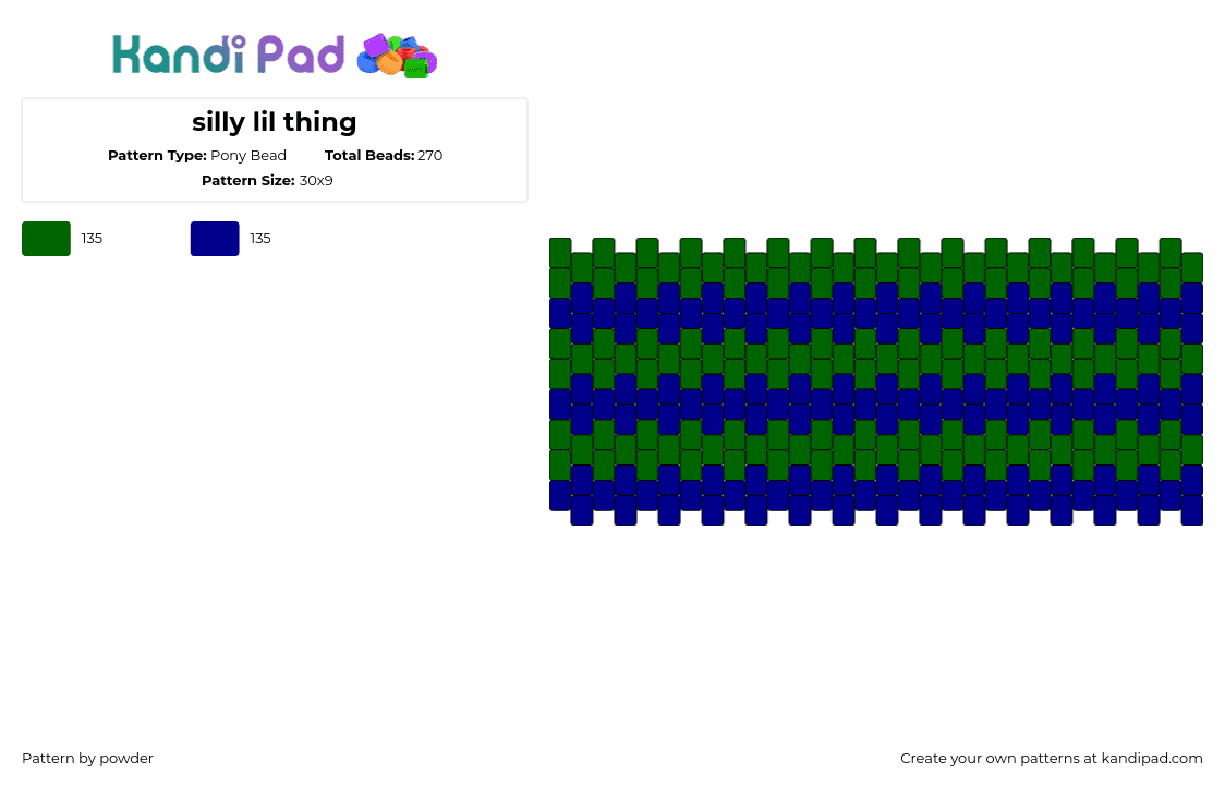 silly lil thing - Pony Bead Pattern by p0wd3r_th3_n3rd3 on Kandi Pad - horizontal,stripe,green,blue