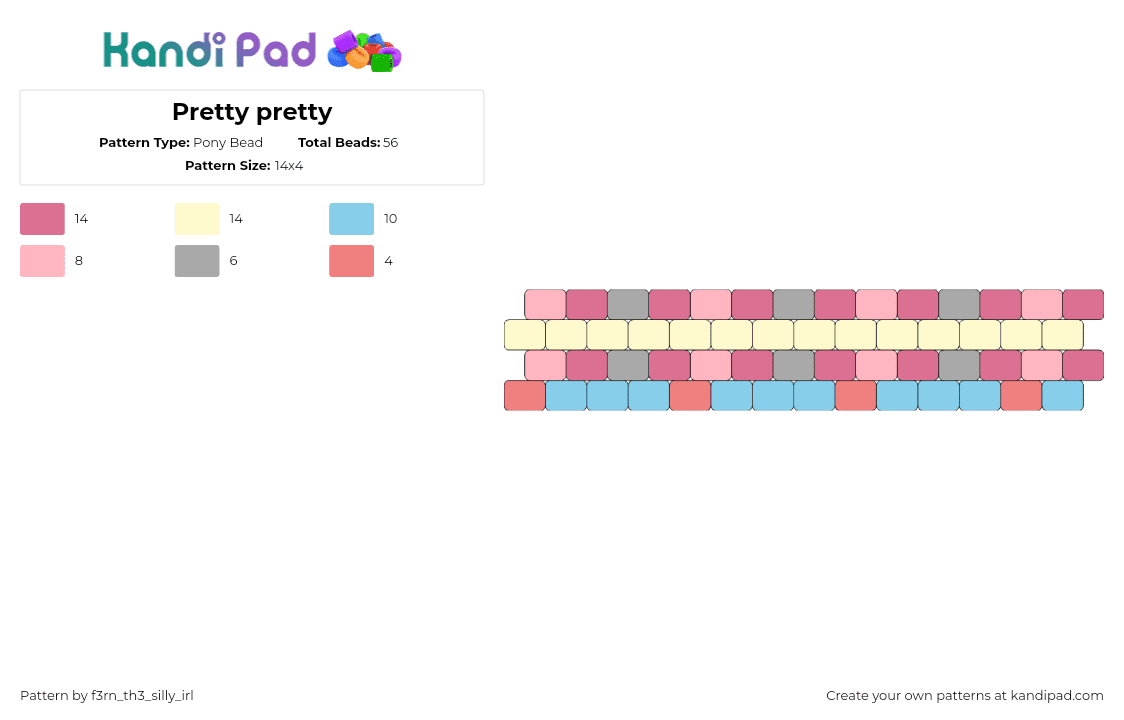 Pretty pretty - Pony Bead Pattern by f3rn_th3_silly_irl on Kandi Pad - pastel,simple,ring,bracelet,pink,light blue,beige