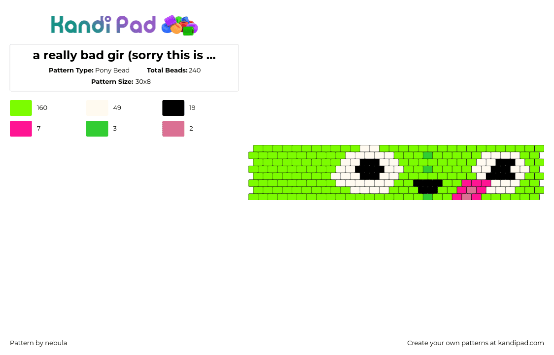 a really bad gir (sorry this is my first pattern) - Pony Bead Pattern by nebula on Kandi Pad - gir,invader,zim,face,eyes,cartoon,cuff,tongue,tv show,green,white