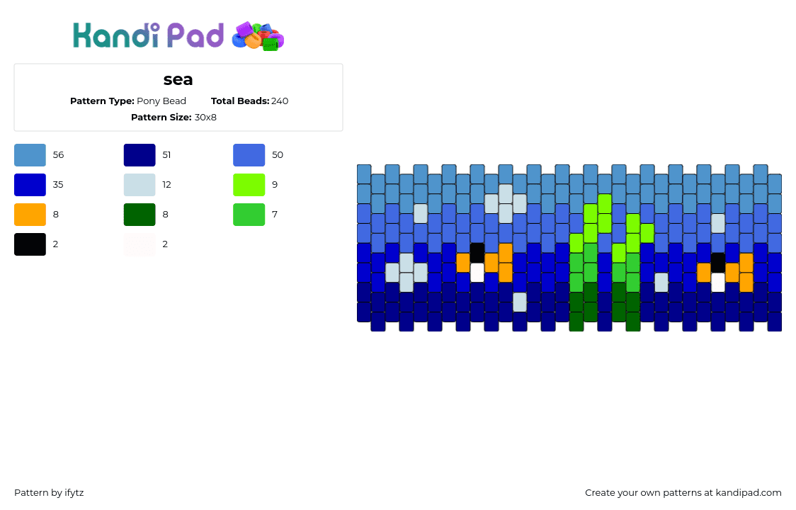 sea - Pony Bead Pattern by ifytz on Kandi Pad - underwater,fish,seaweed,bubbles,seascape,cuff,gradient,blue
