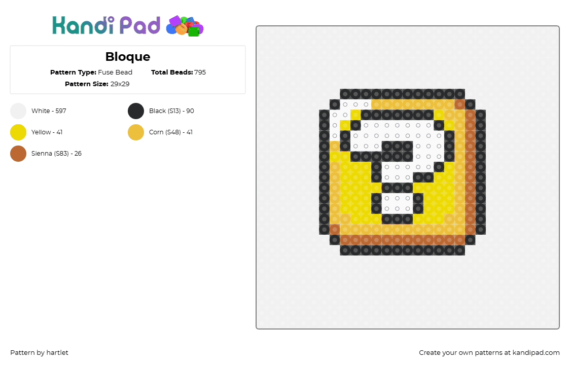 Bloque - Fuse Bead Pattern by hartlet on Kandi Pad - white,yellow