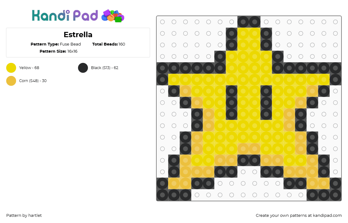 Estrella - Fuse Bead Pattern by hartlet on Kandi Pad - black,yellow