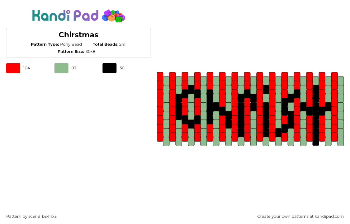 Chirstmas - Pony Bead Pattern by sc3n3_b34nx3 on Kandi Pad - christ,text,vertical,stripes,christmas,cuff,red,green,black