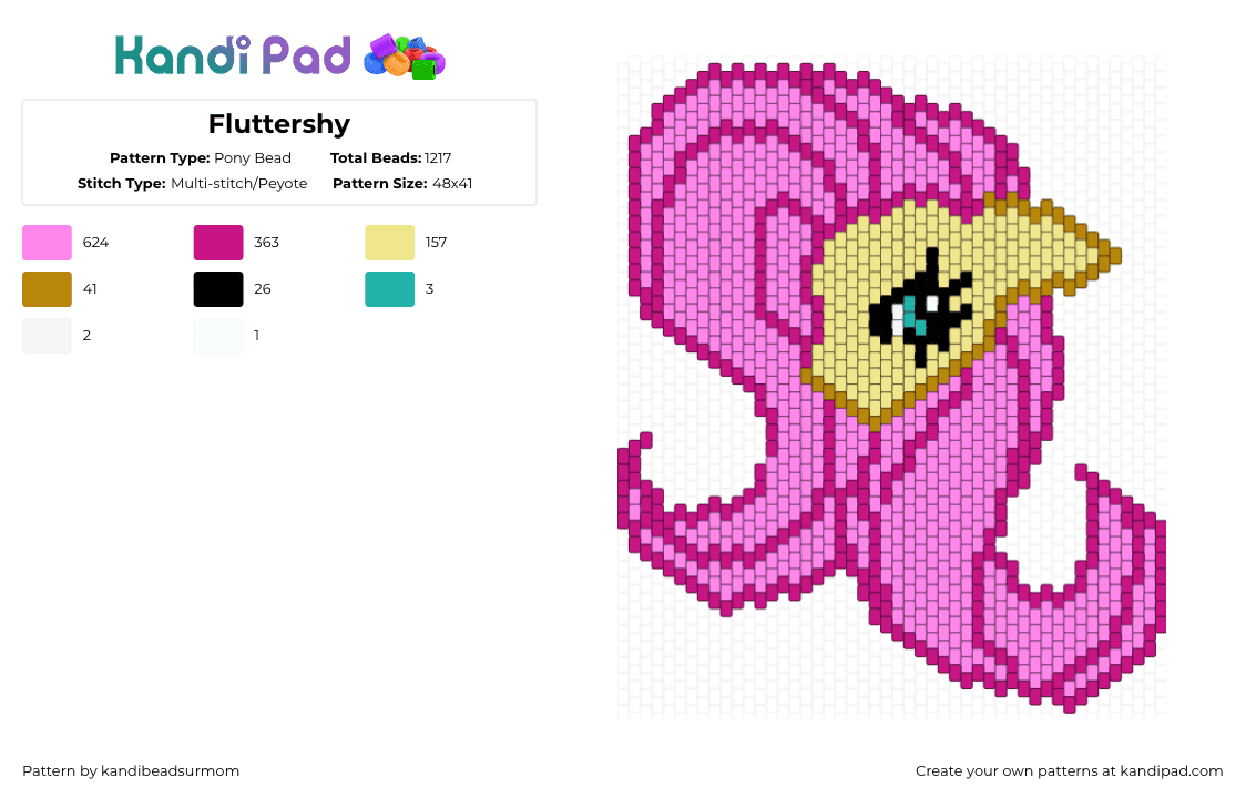 Fluttershy - Pony Bead Pattern by staycoolmakekandi on Kandi Pad - pink,mlp,fluttershy,my little pony,kandi,pony,cute,pastel,flutter shy