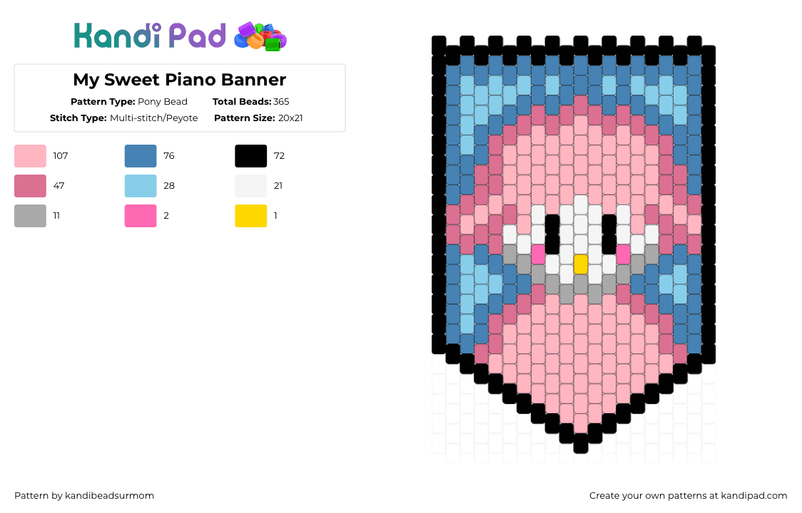 My Sweet Piano Banner - Pony Bead Pattern by staycoolmakekandi on Kandi Pad - pink,blue,banner,sweetpanio,sanrio,sweet,panio,sweet panio,cartoon,cute