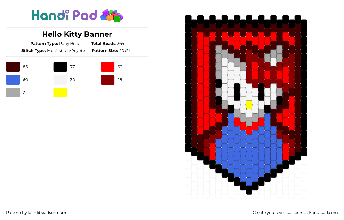 Hello Kitty Banner - Pony Bead Pattern by staycoolmakekandi on Kandi Pad - red,blue,brown,hello kitty,banner,hellokitty,sanrio,hellokitty and friends,hello kitty and friends,sanrio and friends,drawing