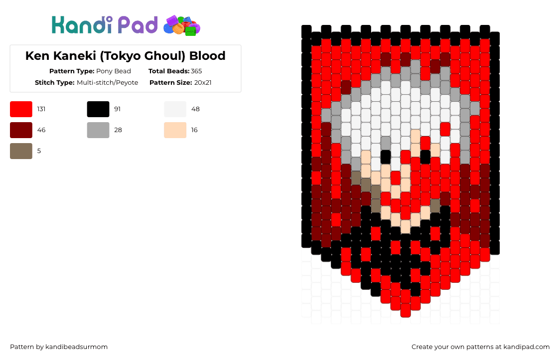 Ken Kaneki (Tokyo Ghoul) Blood - Pony Bead Pattern by staycoolmakekandi on Kandi Pad - red,tokyo ghoul,tokyoghoul,ken,kenkaneki,ken kaneki,anime,banner,blood