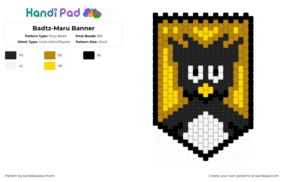 Badtz-Maru Banner - Pony Bead Pattern by staycoolmakekandi on Kandi Pad - gold,yellow,sanrio,badtz,maru,badtzmaru,penguin,hello kitty and friends,cartoon,cute