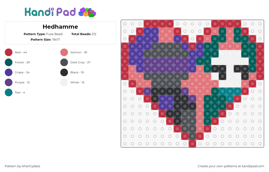 Hedhamme - Fuse Bead Pattern by khartrydezs on Kandi Pad - medhammer,medkit,banhammer,heart,love,phighting,roblox,characters,video game,purple,teal,red