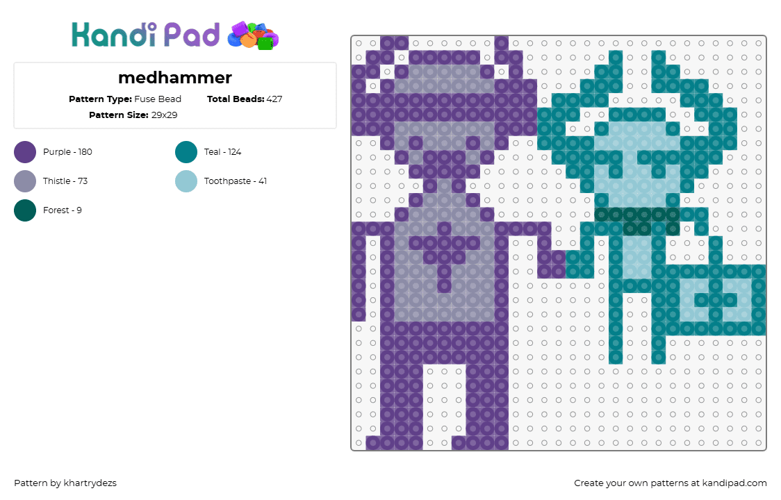 medhammer - Fuse Bead Pattern by khartrydezs on Kandi Pad - medhammer,medkit,banhammer,phighting,roblox,characters,video game,purple,teal