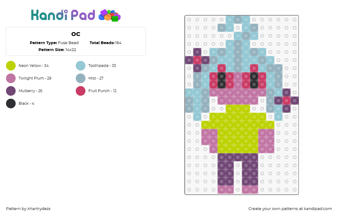 oc - Fuse Bead Pattern by khartrydezs on Kandi Pad - character,colorful,green,light blue,purple