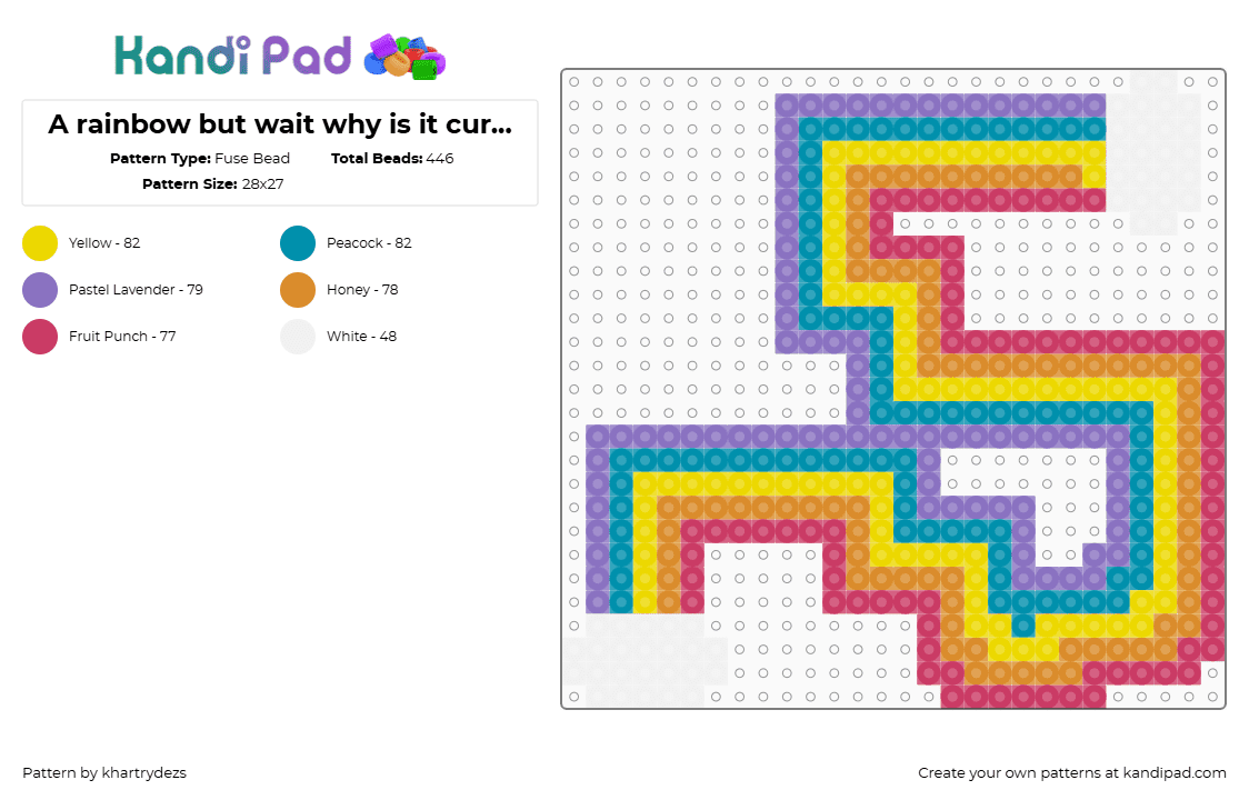 A rainbow but wait why is it curvy ohno the rainbow should not be doing that. - Fuse Bead Pattern by khartrydezs on Kandi Pad - orange,blue,colorful,rainbiw,rainbow,lgtv,lgbtq,homeesential,colors,thats a allota colors