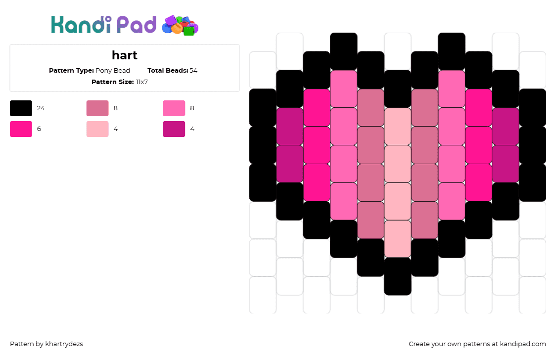 hart - Pony Bead Pattern by khartrydezs on Kandi Pad - heart,love,gradient,charm,stripes,pink