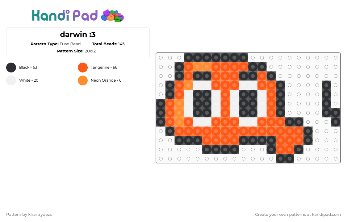 darwin :3 - Fuse Bead Pattern by khartrydezs on Kandi Pad - orange,darwin,fish,tawog