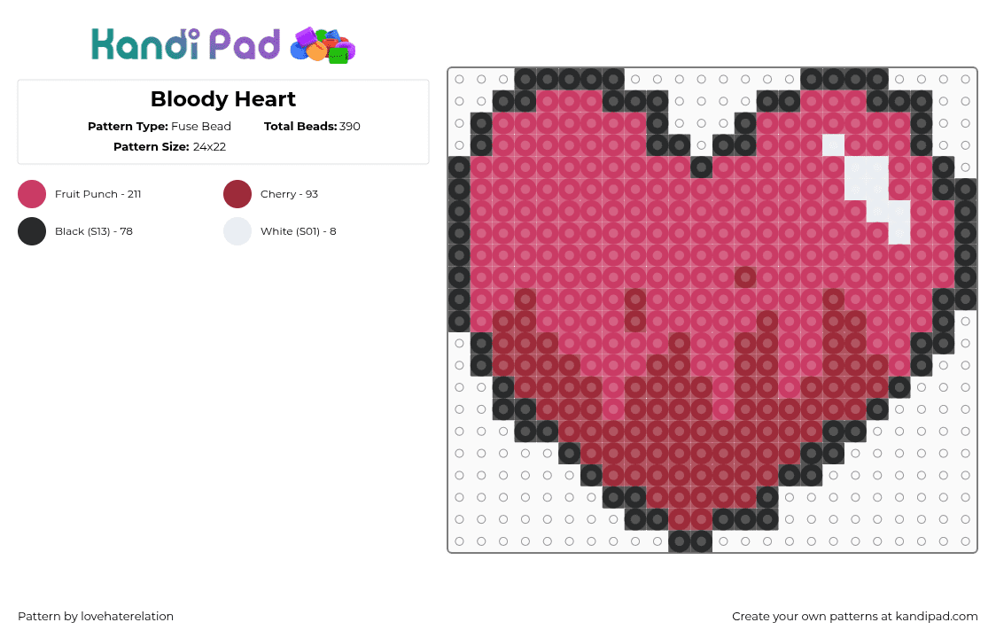 Bloody Heart - Fuse Bead Pattern by lovehaterelation on Kandi Pad - heart,love,blood,valentine,charm,pink,red