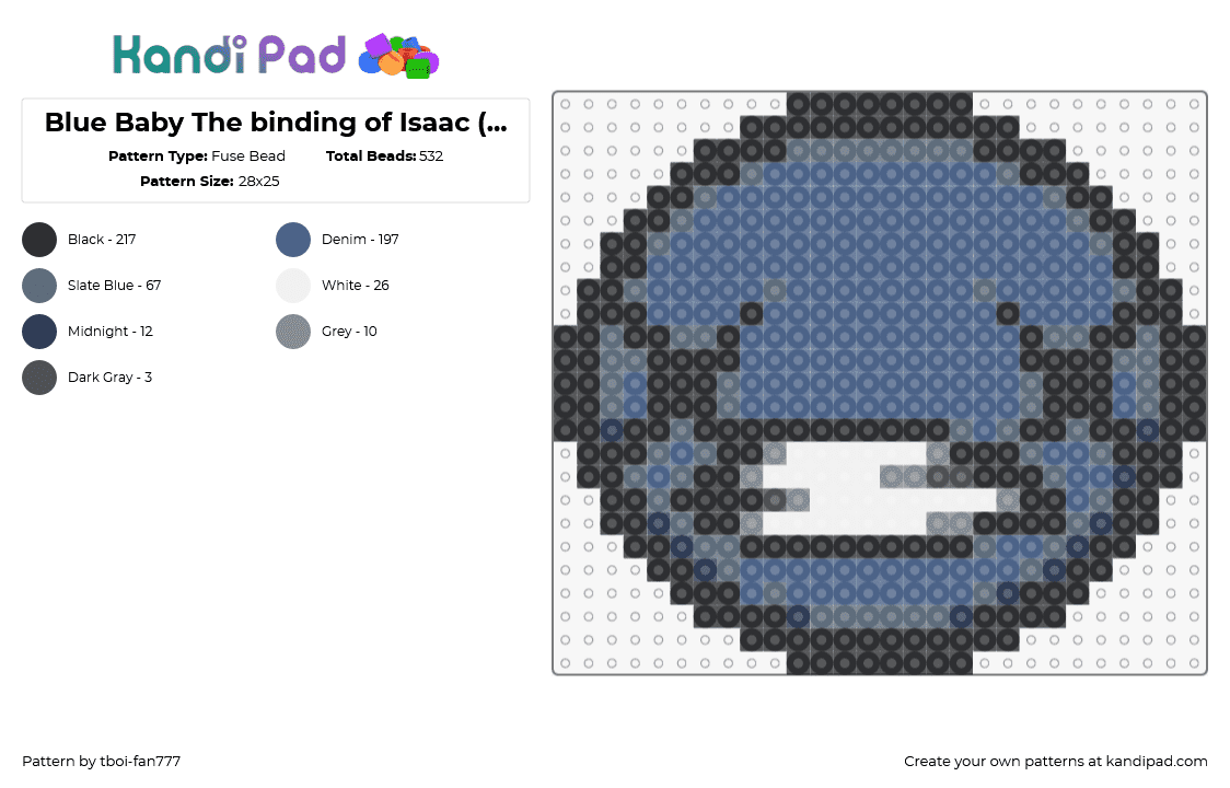 Blue Baby The binding of Isaac (TBOI) - Fuse Bead Pattern by tboi-fan777 on Kandi Pad - blue baby,binding of isaac,character,tboi,face,video game,blue,white