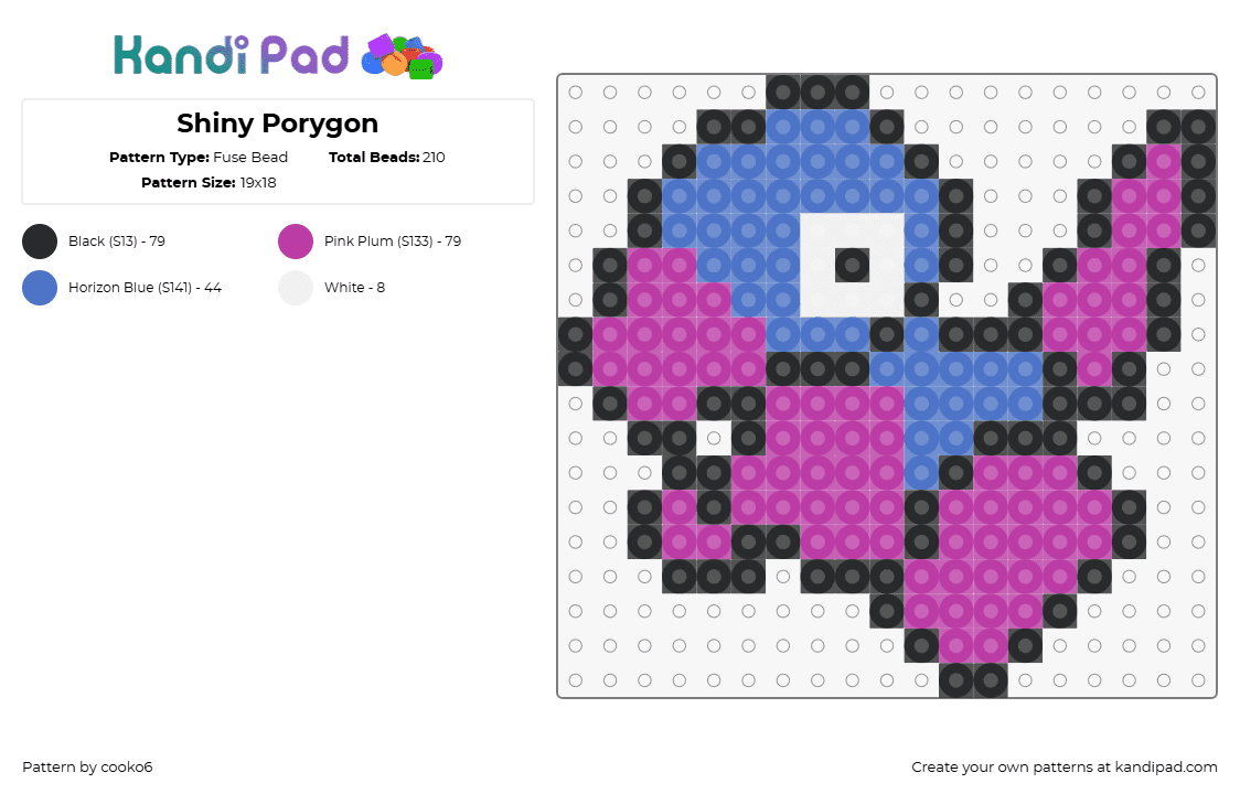 Shiny Porygon - Fuse Bead Pattern by cooko6 on Kandi Pad - porygon,pokemon,character,gaming,blue,purple