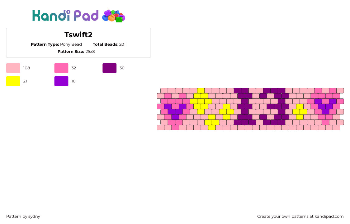 Tswift2 - Pony Bead Pattern by sydny on Kandi Pad - taylor swift,13,hearts,music,cuff,purple,pink