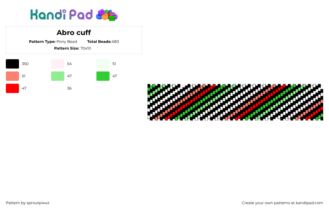 Abro cuff - Pony Bead Pattern by sproutp4wz on Kandi Pad - abrosexual,pride,diagonal,stripes,cuff,white,red,green