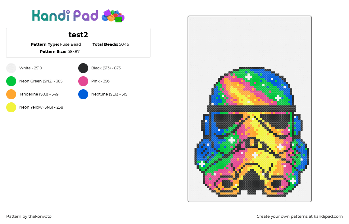 test2 - Fuse Bead Pattern by thekonvoto on Kandi Pad - storm trooper,star wars,galaxy,colorful,sparkles,scifi,movie,helmet,yellow,pink,green,blue